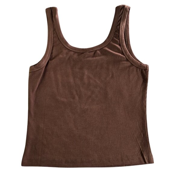 Brown Ribbed Sleeveless Fitted Tank Top - XSmall - Picture 3 of 4